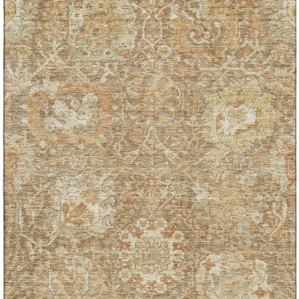 HomeRoots 8' X 10' Khaki and Beige Damask Area Rug - Washable, Stain-Resistant, UV Protected for Everyday Use 684296