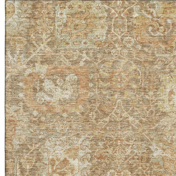 HomeRoots 9' X 12' Khaki & Beige Damask Area Rug - Washable, Stain-Resistant, UV Protected for Stylish Homes 684297