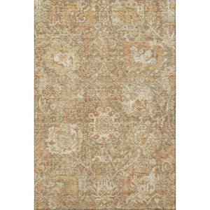 HomeRoots 9' X 12' Khaki & Beige Damask Area Rug - Washable, Stain-Resistant, UV Protected for Stylish Homes 684297