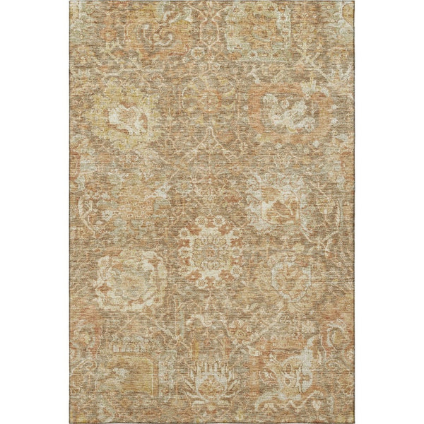 HomeRoots 9' X 12' Khaki & Beige Damask Area Rug - Washable, Stain-Resistant, UV Protected for Stylish Homes 684297