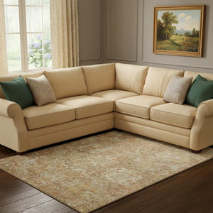 HomeRoots 10' X 14' Elegant Khaki and Beige Damask Area Rug - Washable, UV Protected, Stain-Resistant Design 684298