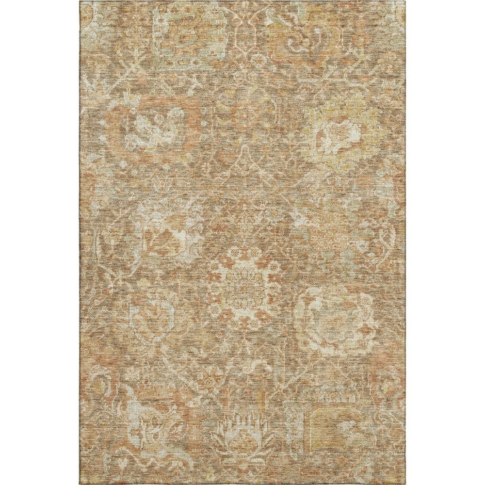 HomeRoots 10' X 14' Elegant Khaki and Beige Damask Area Rug - Washable, UV Protected, Stain-Resistant Design 684298