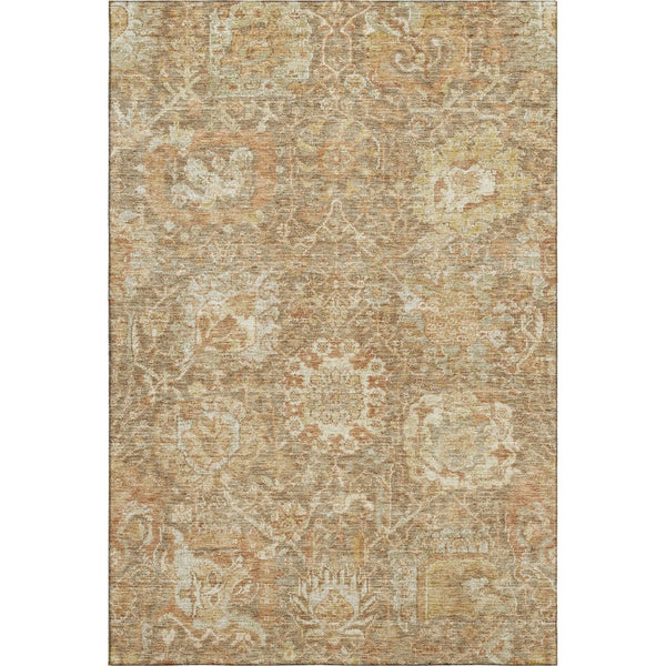 HomeRoots 10' X 14' Elegant Khaki and Beige Damask Area Rug - Washable, UV Protected, Stain-Resistant Design 684298