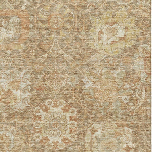 HomeRoots 10' X 14' Elegant Khaki and Beige Damask Area Rug - Washable, UV Protected, Stain-Resistant Design 684298