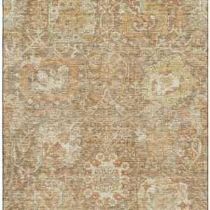 HomeRoots 10' X 14' Elegant Khaki and Beige Damask Area Rug - Washable, UV Protected, Stain-Resistant Design 684298