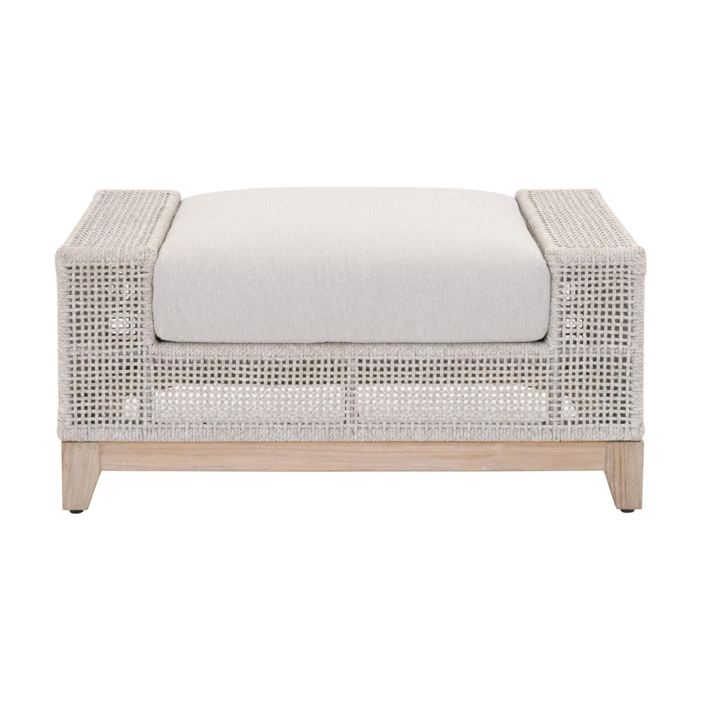Essentials for Living Tropez Outdoor Ottoman Teak Base Woven Rope Olefin Cushion Patio Accent 6843-0.WTA/PUM/GT