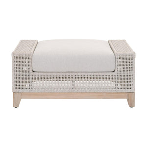 Essentials for Living Tropez Outdoor Ottoman Teak Base Woven Rope Olefin Cushion Patio Accent 6843-0.WTA/PUM/GT