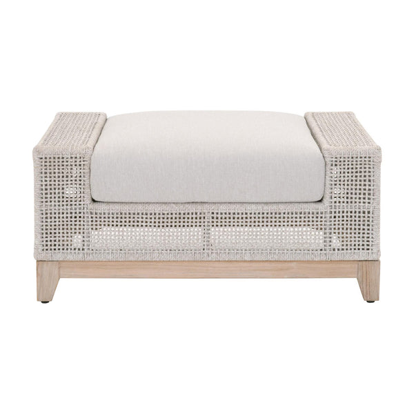 Essentials for Living Tropez Outdoor Ottoman Teak Base Woven Rope Olefin Cushion Patio Accent 6843-0.WTA/PUM/GT