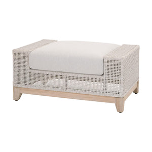 Essentials for Living Tropez Outdoor Ottoman Teak Base Woven Rope Olefin Cushion Patio Accent 6843-0.WTA/PUM/GT