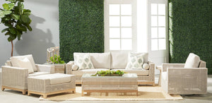 Essentials for Living Tropez Outdoor Ottoman Teak Base Woven Rope Olefin Cushion Patio Accent 6843-0.WTA/PUM/GT