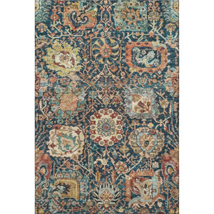 HomeRoots 5' X 8' Navy Blue Coral Gold Damask Area Rug - Washable, UV Protected, Stylish & Durable Design 684300