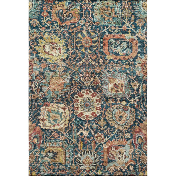 HomeRoots 5' X 8' Navy Blue Coral Gold Damask Area Rug - Washable, UV Protected, Stylish & Durable Design 684300