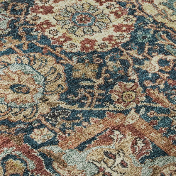 HomeRoots 8' Navy Blue Coral Damask Round Rug - Washable, UV Protected, Durable for Homes with Kids & Pets 684301