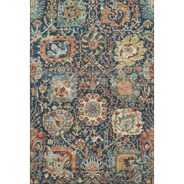 HomeRoots 8' X 10' Navy Blue Coral & Gold Damask Area Rug - Washable, Durable, UV-Protected for Busy Homes 684302