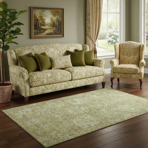 HomeRoots 5' X 8' Sage and Ivory Damask Area Rug - Washable, UV Protection, Ideal for Homes with Kids & Pets 684306