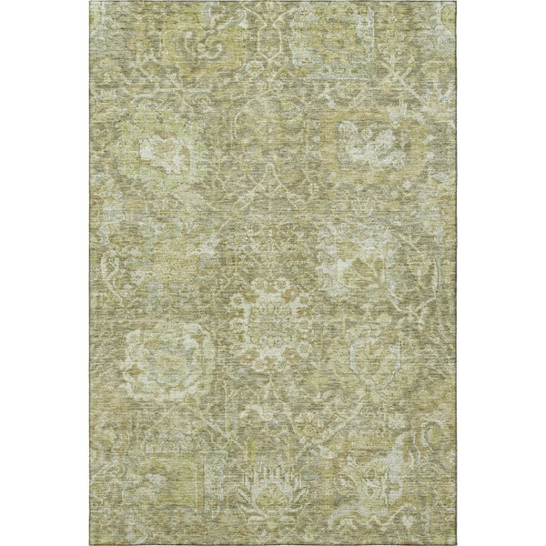 HomeRoots 5' X 8' Sage and Ivory Damask Area Rug - Washable, UV Protection, Ideal for Homes with Kids & Pets 684306