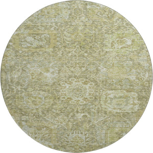 HomeRoots 8' Sage and Ivory Damask Round Rug - Washable, UV-Protected, Stylish & Durable for Any Room 684307