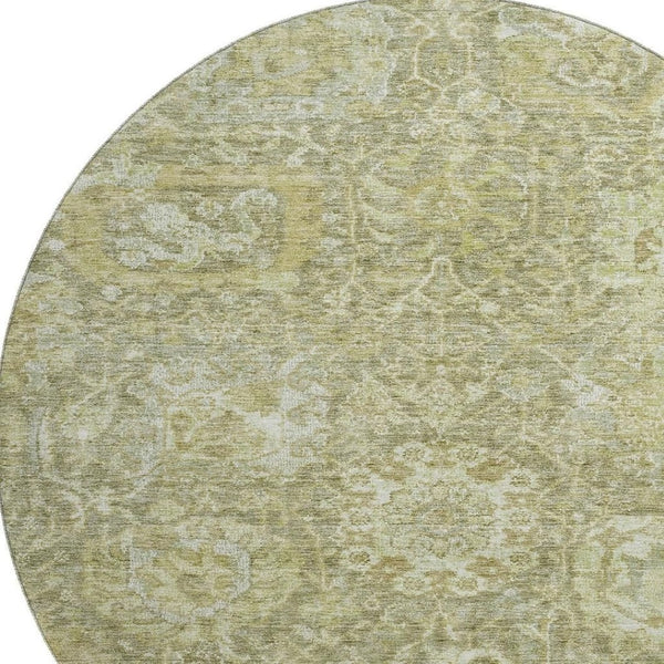 HomeRoots 8' Sage and Ivory Damask Round Rug - Washable, UV-Protected, Stylish & Durable for Any Room 684307