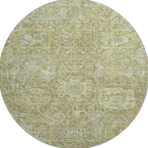 HomeRoots 8' Sage and Ivory Damask Round Rug - Washable, UV-Protected, Stylish & Durable for Any Room 684307