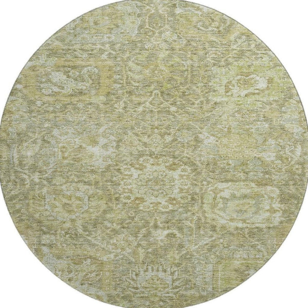 HomeRoots 8' Sage and Ivory Damask Round Rug - Washable, UV-Protected, Stylish & Durable for Any Room 684307