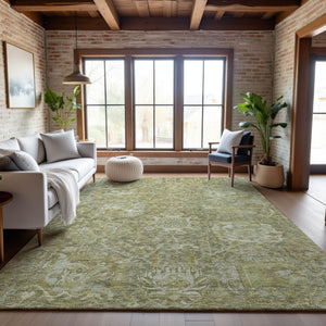 HomeRoots 8' X 10' Sage Damask Area Rug - Washable, UV Protected, Durable for Homes with Kids and Pets 684308