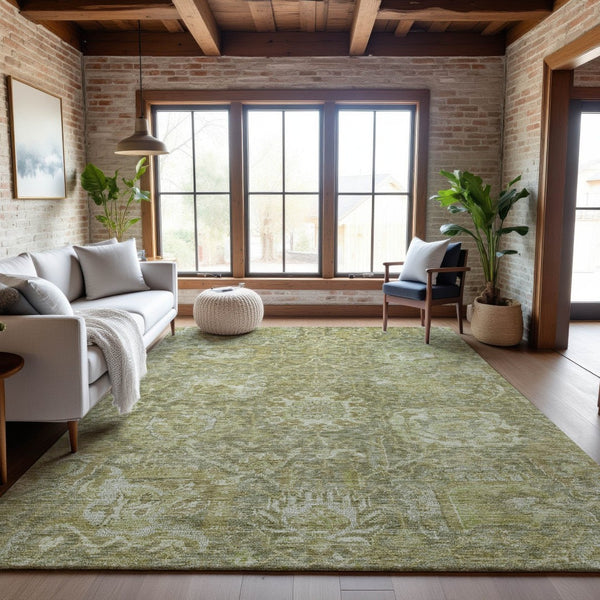 HomeRoots 8' X 10' Sage Damask Area Rug - Washable, UV Protected, Durable for Homes with Kids and Pets 684308