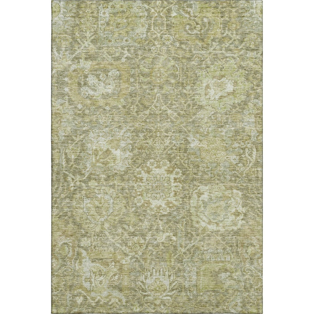 HomeRoots 8' X 10' Sage Damask Area Rug - Washable, UV Protected, Durable for Homes with Kids and Pets 684308