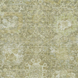 HomeRoots 9' X 12' Elegant Sage and Ivory Damask Area Rug - Washable, UV Protected, Stain Resistant Design 684309