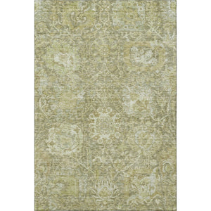 HomeRoots 9' X 12' Elegant Sage and Ivory Damask Area Rug - Washable, UV Protected, Stain Resistant Design 684309