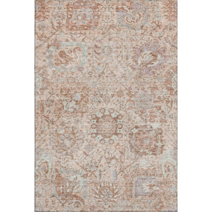 HomeRoots 5' X 8' Coral Ivory and Rust Damask Rug - Soft, Washable, UV-Protected for Elegant Living Spaces 684312