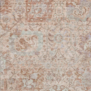 HomeRoots 5' X 8' Coral Ivory and Rust Damask Rug - Soft, Washable, UV-Protected for Elegant Living Spaces 684312