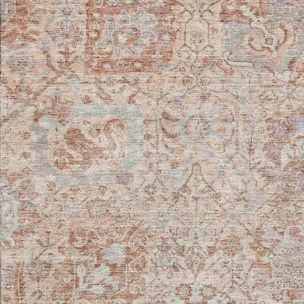 HomeRoots 5' X 8' Coral Ivory and Rust Damask Rug - Soft, Washable, UV-Protected for Elegant Living Spaces 684312