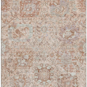 HomeRoots 5' X 8' Coral Ivory and Rust Damask Rug - Soft, Washable, UV-Protected for Elegant Living Spaces 684312