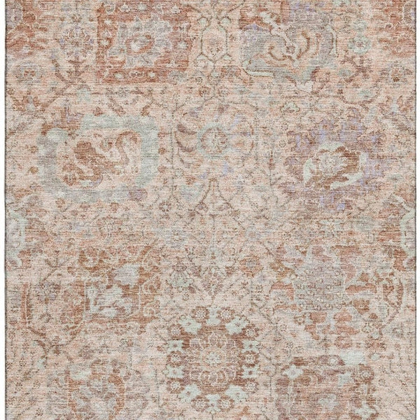 HomeRoots 5' X 8' Coral Ivory and Rust Damask Rug - Soft, Washable, UV-Protected for Elegant Living Spaces 684312