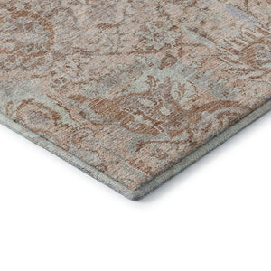 HomeRoots 8' X 10' Coral Ivory Rust Damask Area Rug - Washable, UV Protected, Stain Resistant for Busy Homes 684314