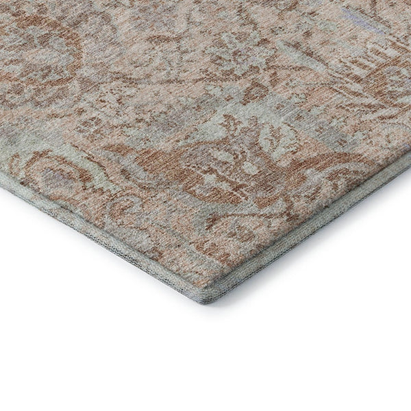 HomeRoots 8' X 10' Coral Ivory Rust Damask Area Rug - Washable, UV Protected, Stain Resistant for Busy Homes 684314