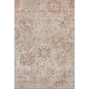 HomeRoots 8' X 10' Coral Ivory Rust Damask Area Rug - Washable, UV Protected, Stain Resistant for Busy Homes 684314