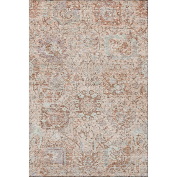 HomeRoots 8' X 10' Coral Ivory Rust Damask Area Rug - Washable, UV Protected, Stain Resistant for Busy Homes 684314