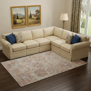 HomeRoots 9' X 12' Coral Ivory & Rust Damask Washable Area Rug – Elegant, Durable, UV Protected for High-Traffic Spaces 684315