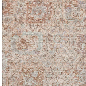 HomeRoots 9' X 12' Coral Ivory & Rust Damask Washable Area Rug – Elegant, Durable, UV Protected for High-Traffic Spaces 684315