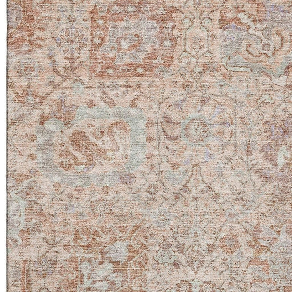 HomeRoots 9' X 12' Coral Ivory & Rust Damask Washable Area Rug – Elegant, Durable, UV Protected for High-Traffic Spaces 684315