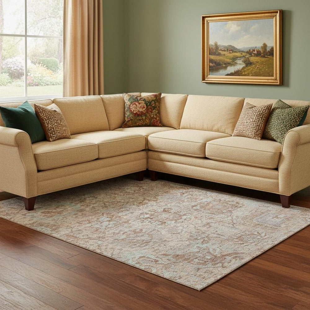 HomeRoots 10' Coral Ivory and Rust Damask Area Rug - Washable, UV Protected, Stain-Resistant Design for Homes 684316