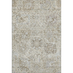 HomeRoots 8' X 10' Ivory and Gray Damask Area Rug - Washable, UV Protected, Stain-Resistant, Stylish Design 684320