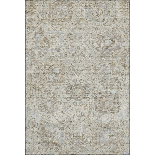 HomeRoots 8' X 10' Ivory and Gray Damask Area Rug - Washable, UV Protected, Stain-Resistant, Stylish Design 684320