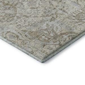 HomeRoots 8' X 10' Ivory and Gray Damask Area Rug - Washable, UV Protected, Stain-Resistant, Stylish Design 684320