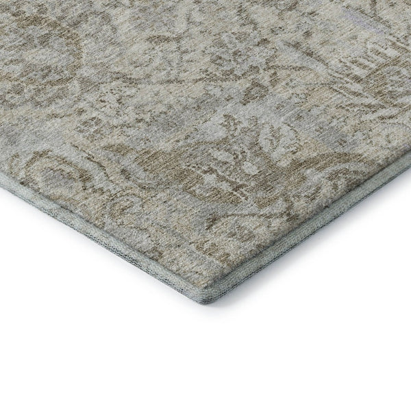 HomeRoots 8' X 10' Ivory and Gray Damask Area Rug - Washable, UV Protected, Stain-Resistant, Stylish Design 684320