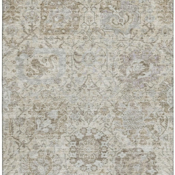 HomeRoots 8' X 10' Ivory and Gray Damask Area Rug - Washable, UV Protected, Stain-Resistant, Stylish Design 684320