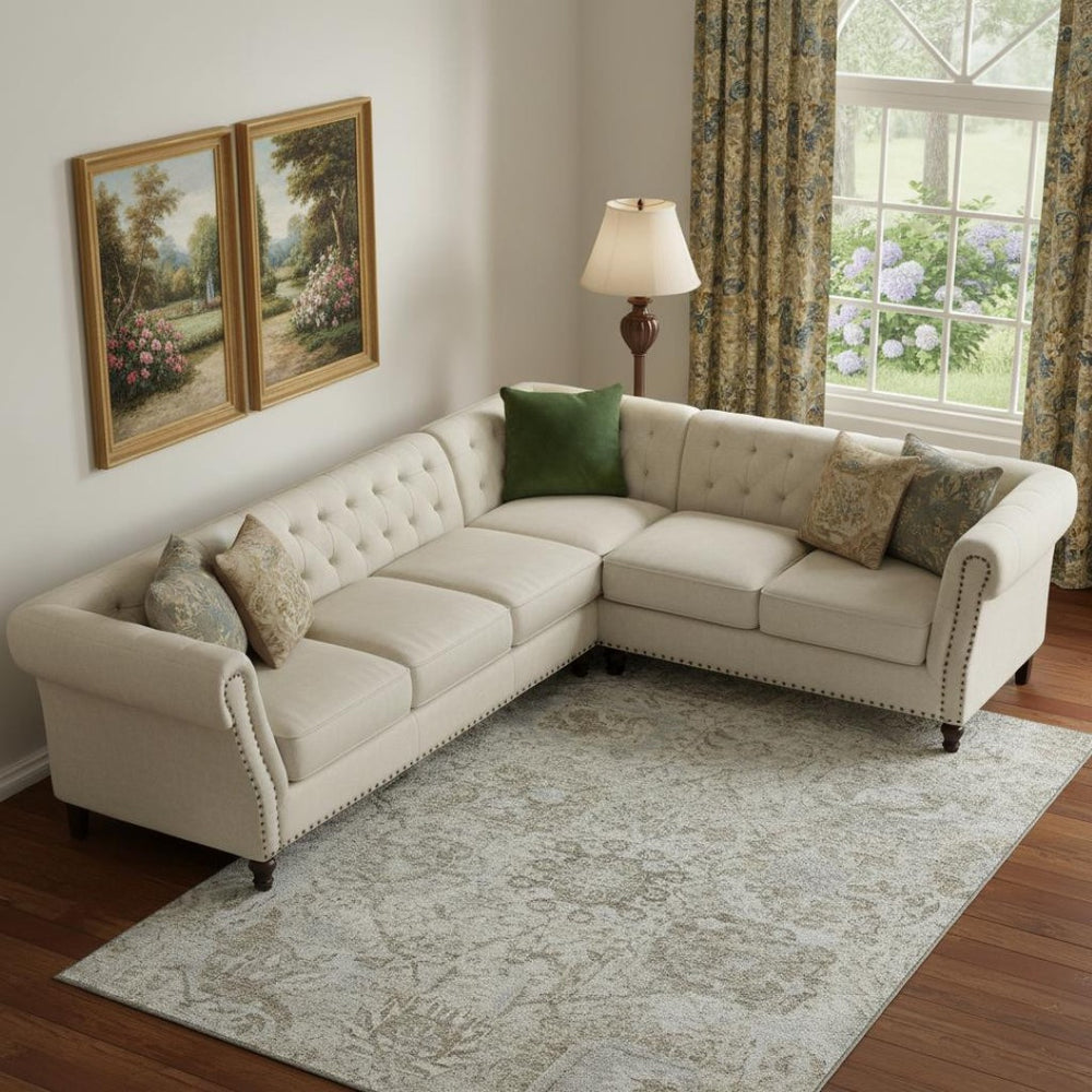 HomeRoots 9' X 12' Ivory and Gray Damask Area Rug - Washable, UV Protected, Stain Resistant for Family Homes 684321