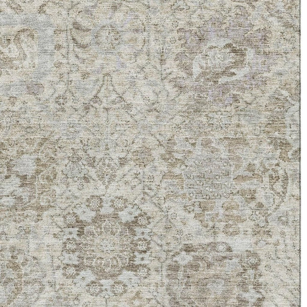 HomeRoots 10' X 14' Ivory and Gray Damask Rug - Washable, UV Protected, Stain-Resistant for High-Traffic Areas 684322