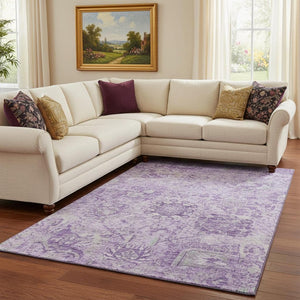 HomeRoots 10' X 14' Elegant Lavender & Ivory Damask Area Rug - Washable, UV Protected, Pet-Friendly Decor 684328